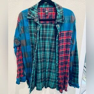 BDG Multi-Plaid Button-Up Shirt in Teal, Red, Black